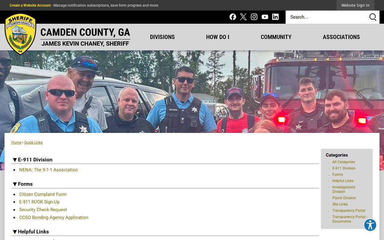 Camden County Sheriff forms and records quick links