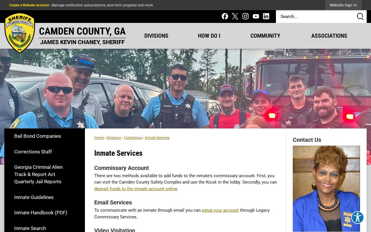 Camden County official inmate services page