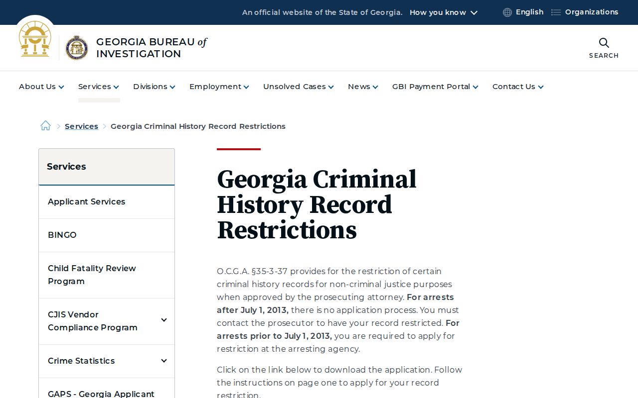 Georgia record restriction guidance for Camden County criminal records