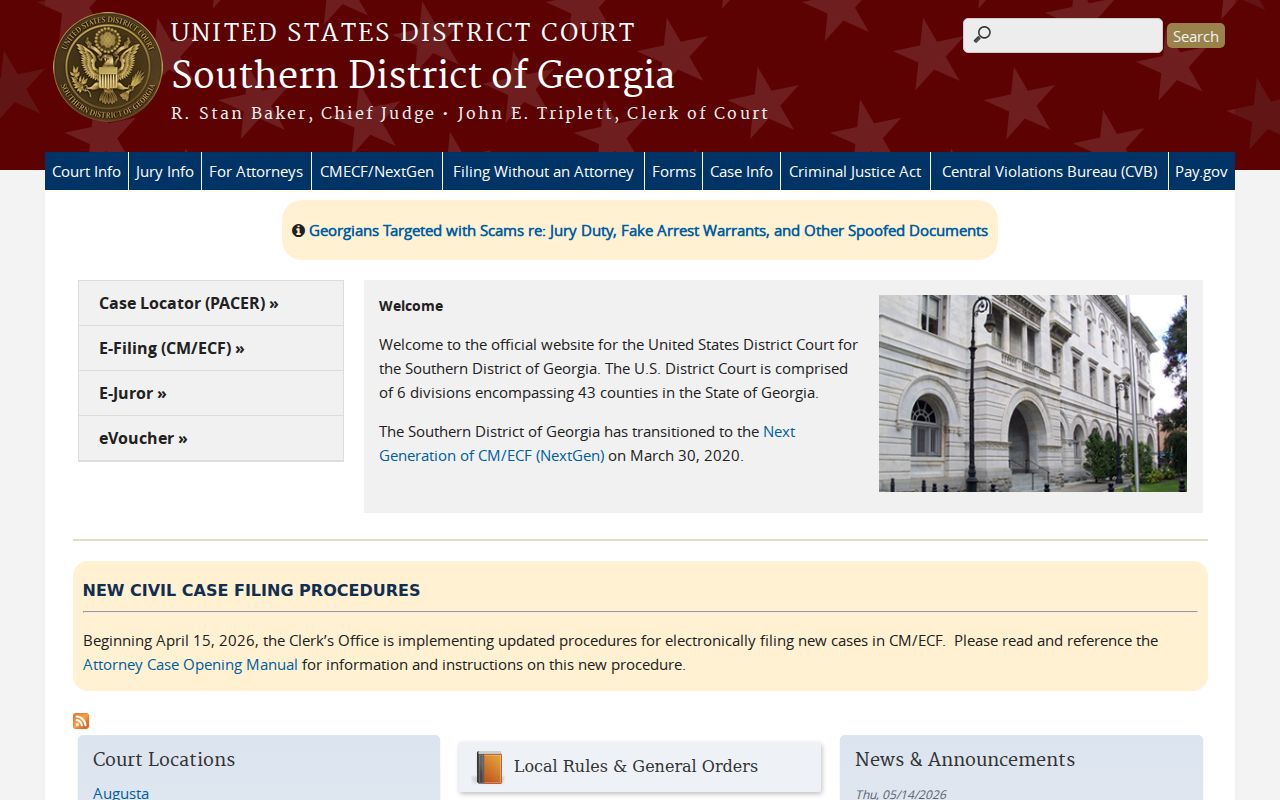 Southern District of Georgia federal court website