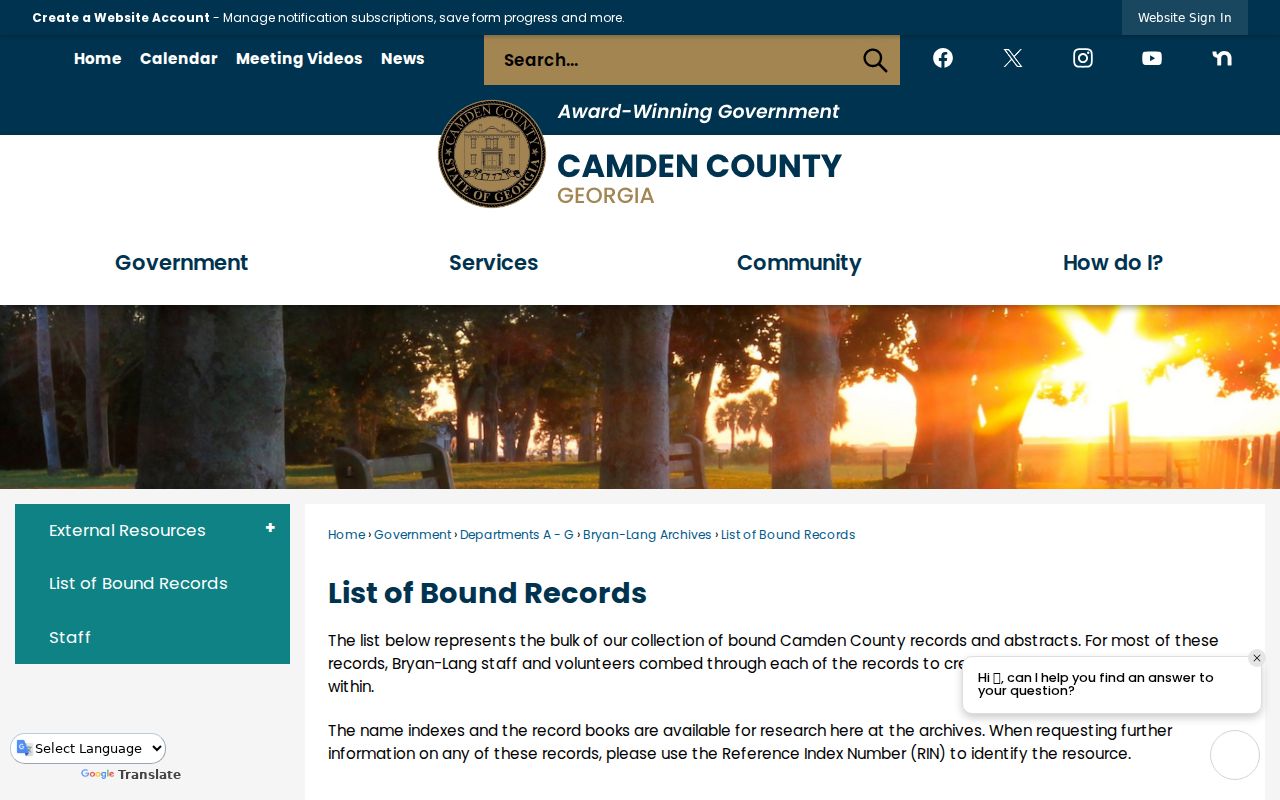 Camden County list of historical bound court and jail records