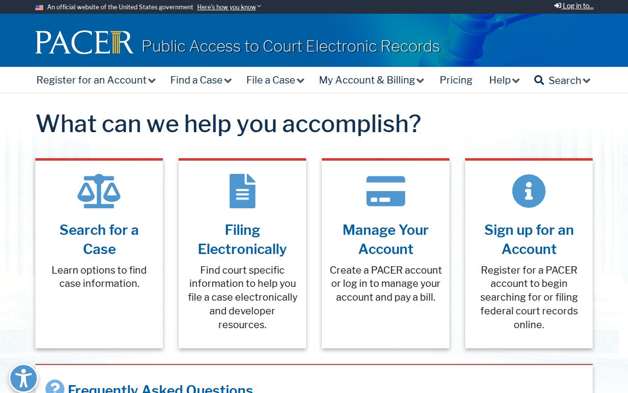 PACER federal case access portal