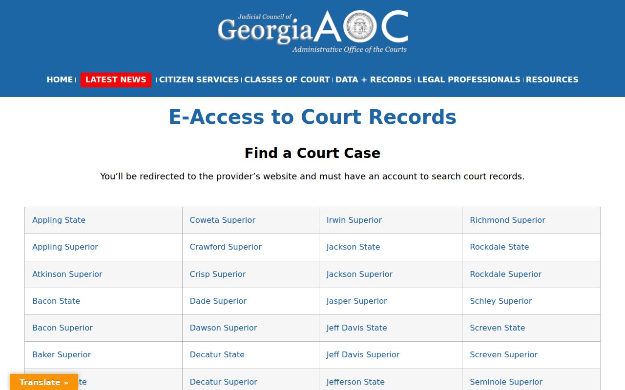 Georgia court e-access routing for Camden County records
