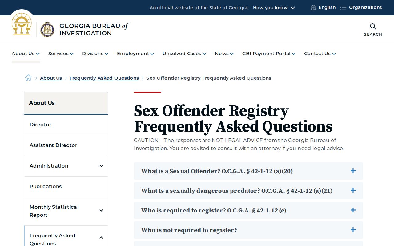 GBI sex offender registry frequently asked questions page