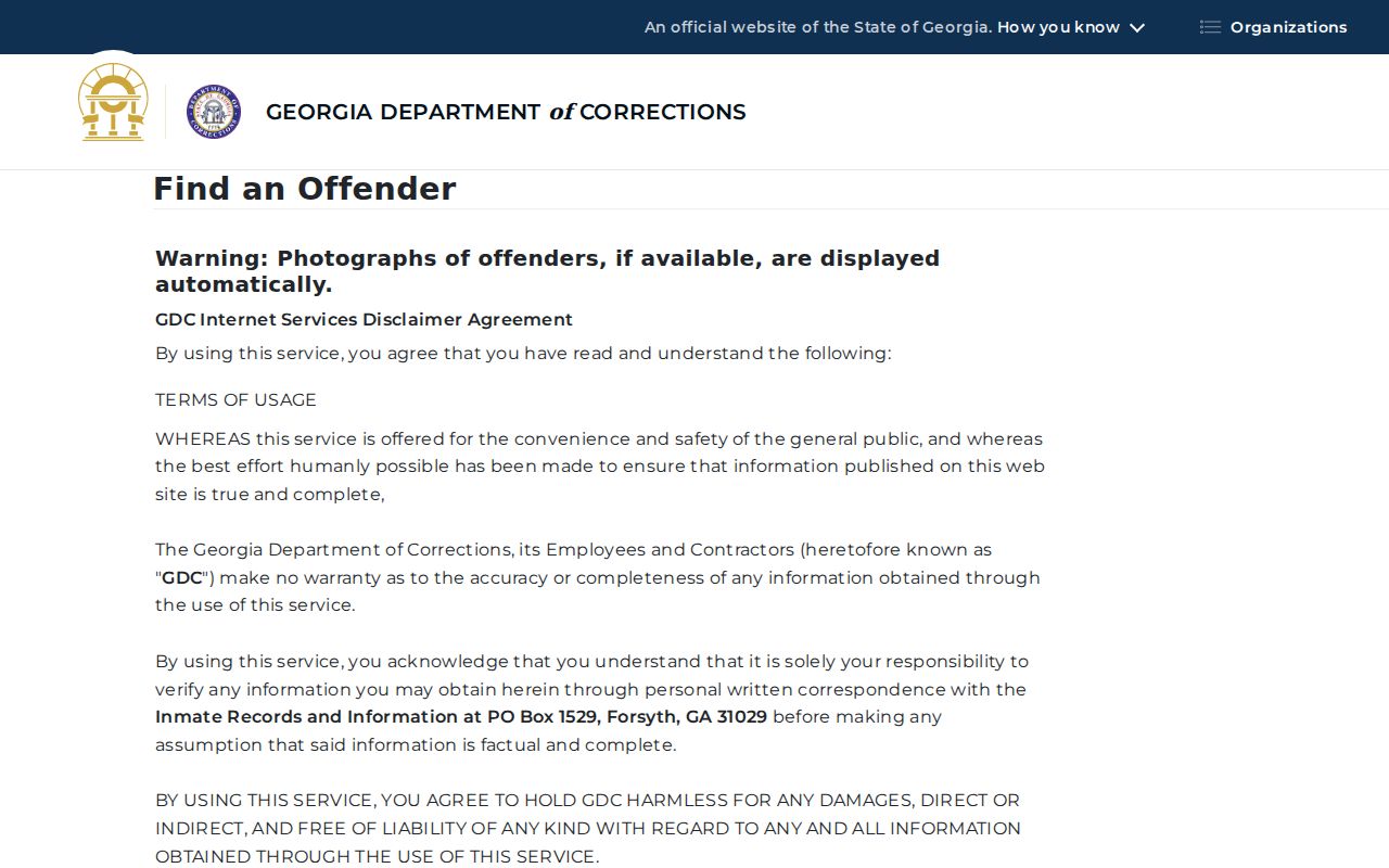GDC offender query for Camden County prison records