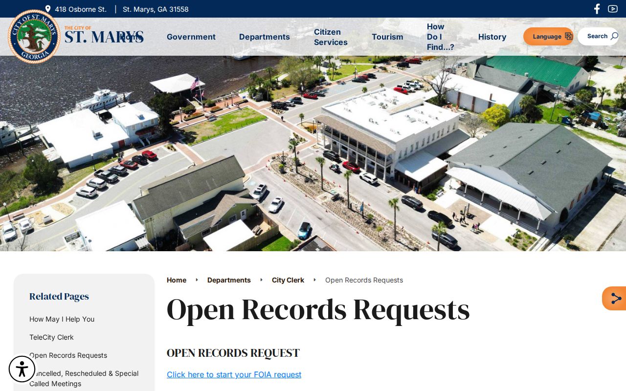 St. Marys open records and JustFOIA request page